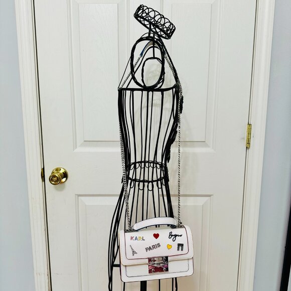 KARL LAGERFELD PARIS STUDDED EMBELLISHED RHINESTONE SMALL CROSSBODY BAG - Picture 3 of 14